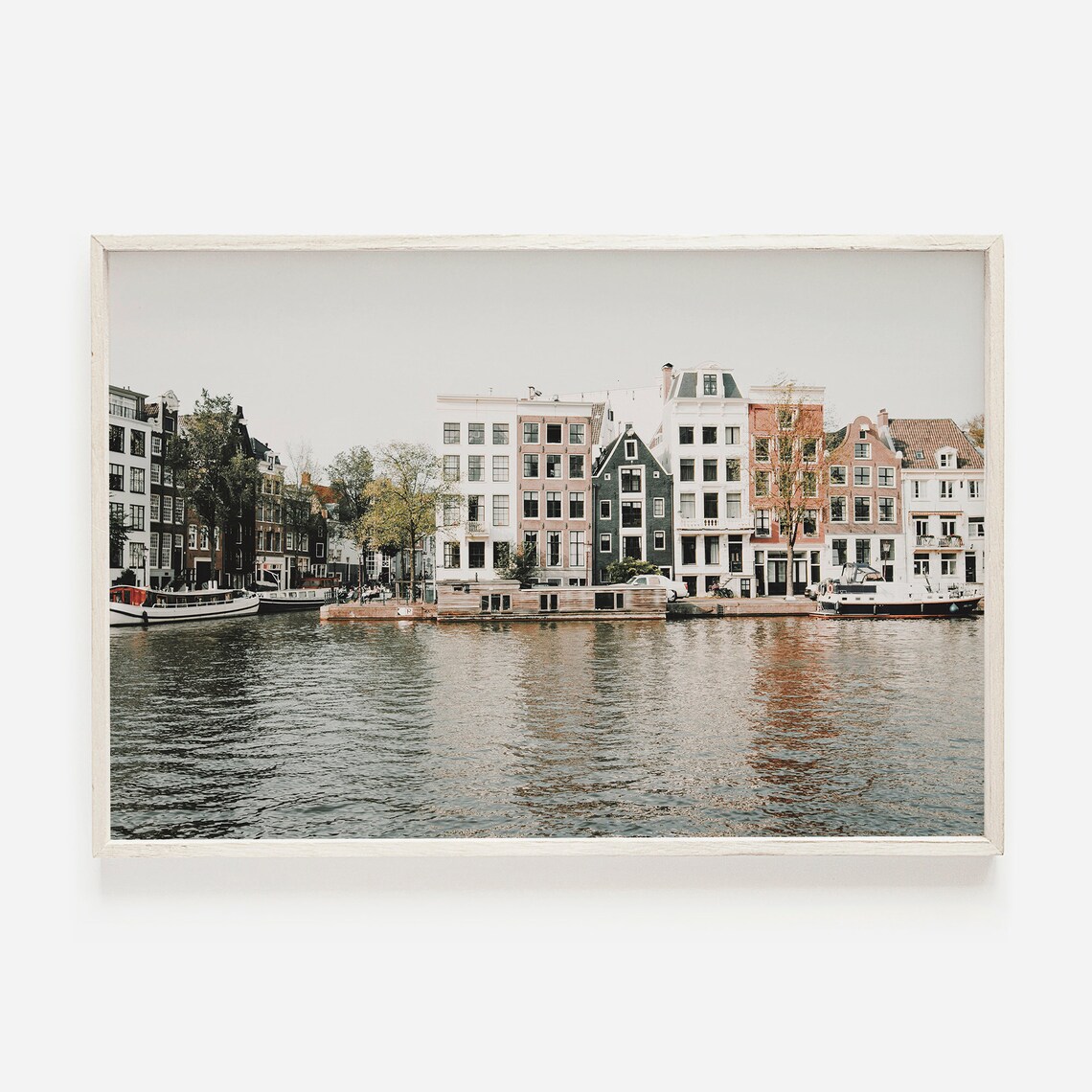 House Boats Amsterdam Travel Poster, Canal Scenery