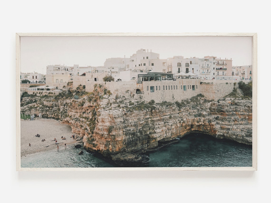 Whitewashed Cliffside Mediterranean Town Coastal Photo Poster