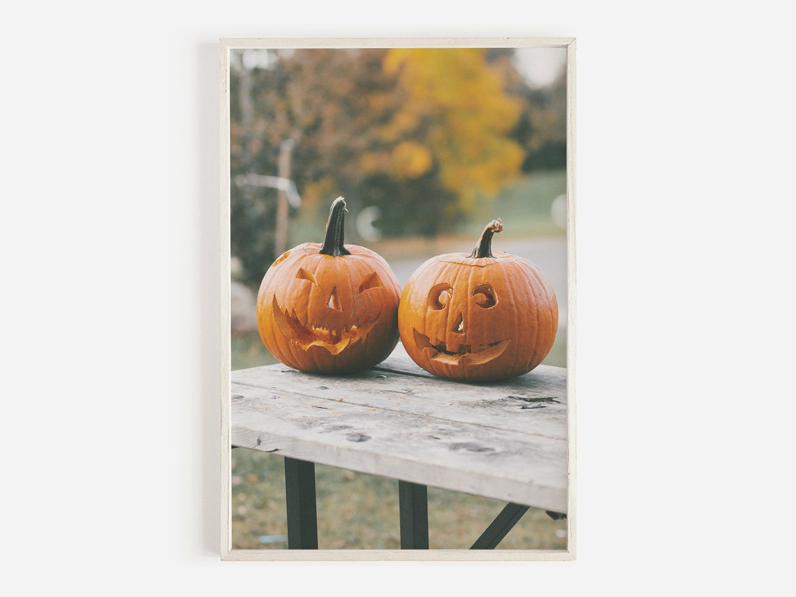 Halloween Jack O Lantern Print Rustic Farmhouse Decor Pumpkin Wall Art Photography Home