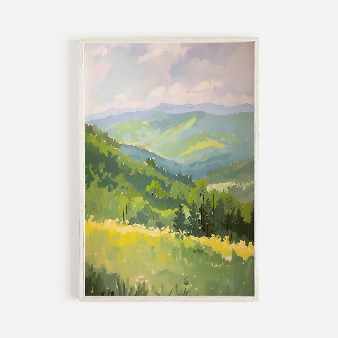 Smoky Mountain Rolling Meadows Summer Landscape Painting Poster