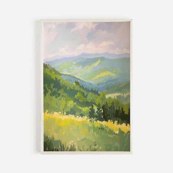 Smoky Mountain Rolling Meadows Summer Landscape Painting Poster