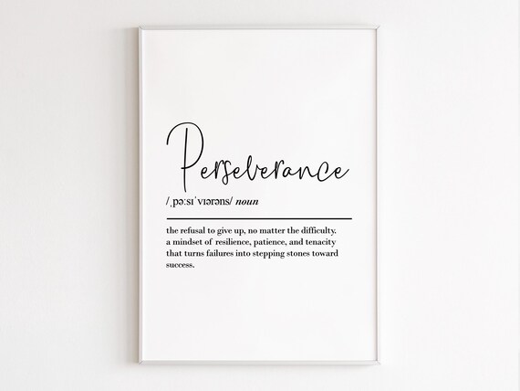 Perseverance Definition Wall Art Resilience Poster Motivational Quotes