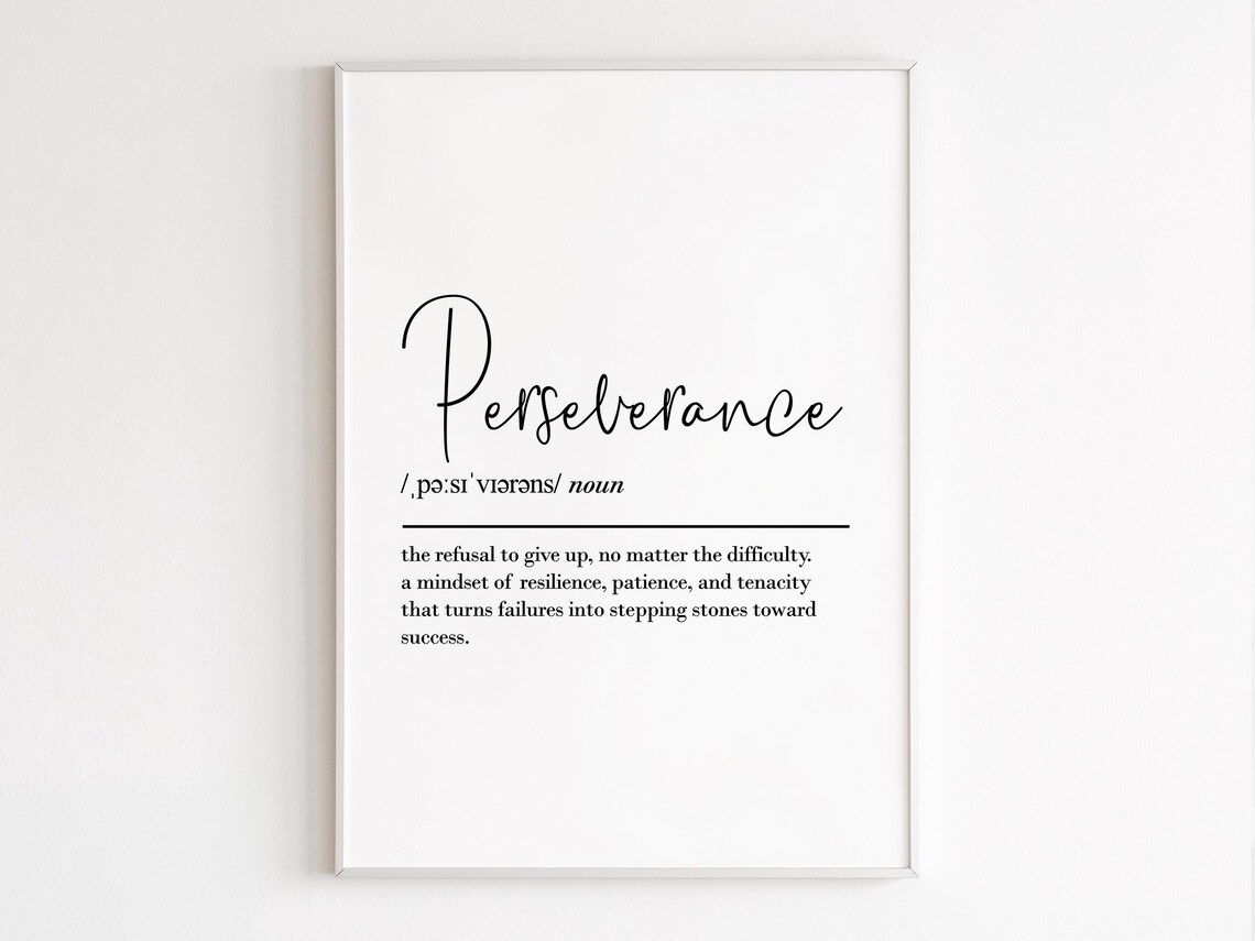Perseverance Definition Wall Art Resilience Poster Motivational Quotes