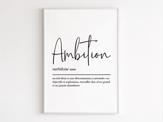 Ambition French Definition Elegant Script Motivational Wall Poster