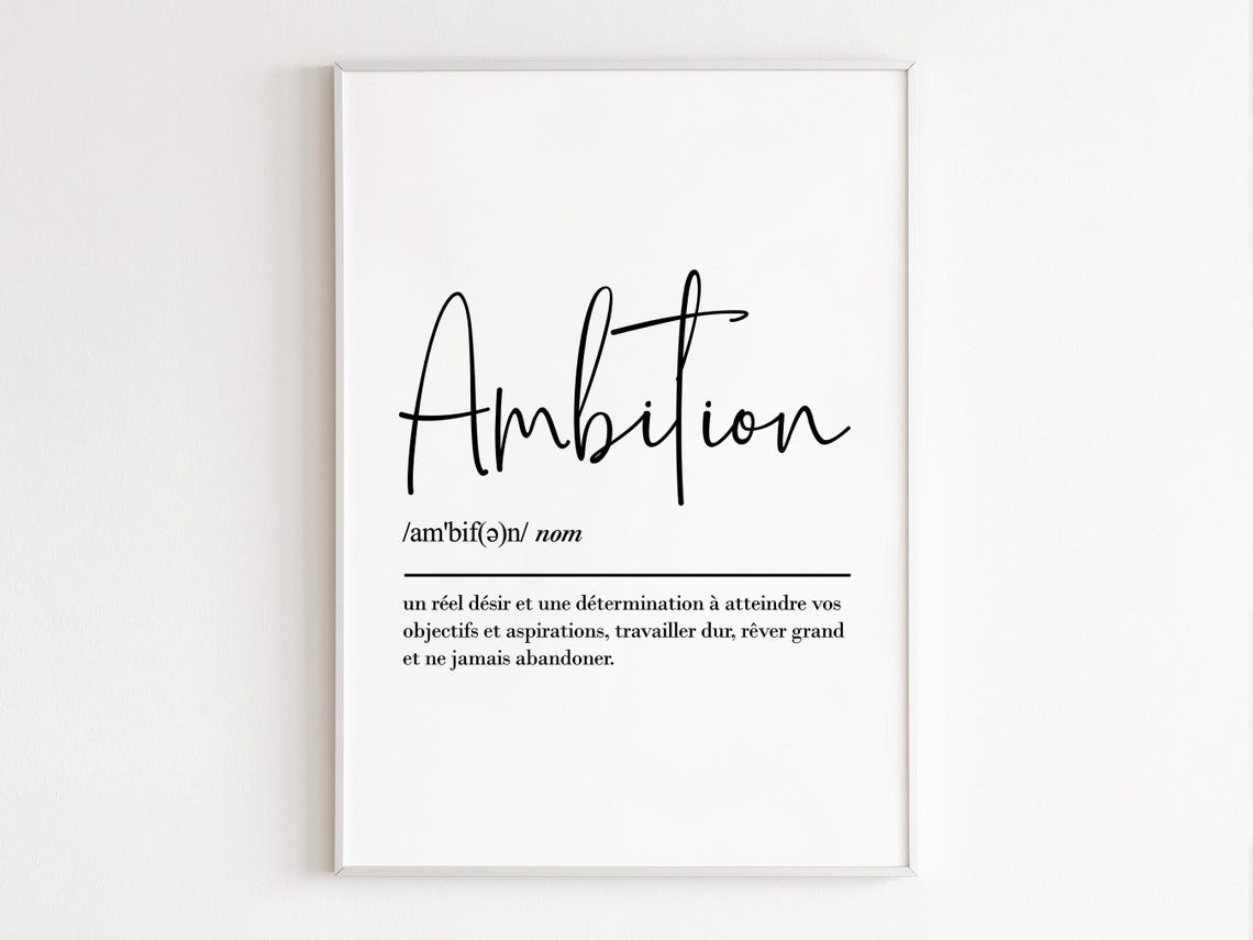 Ambition French Definition Elegant Script Motivational Wall Poster