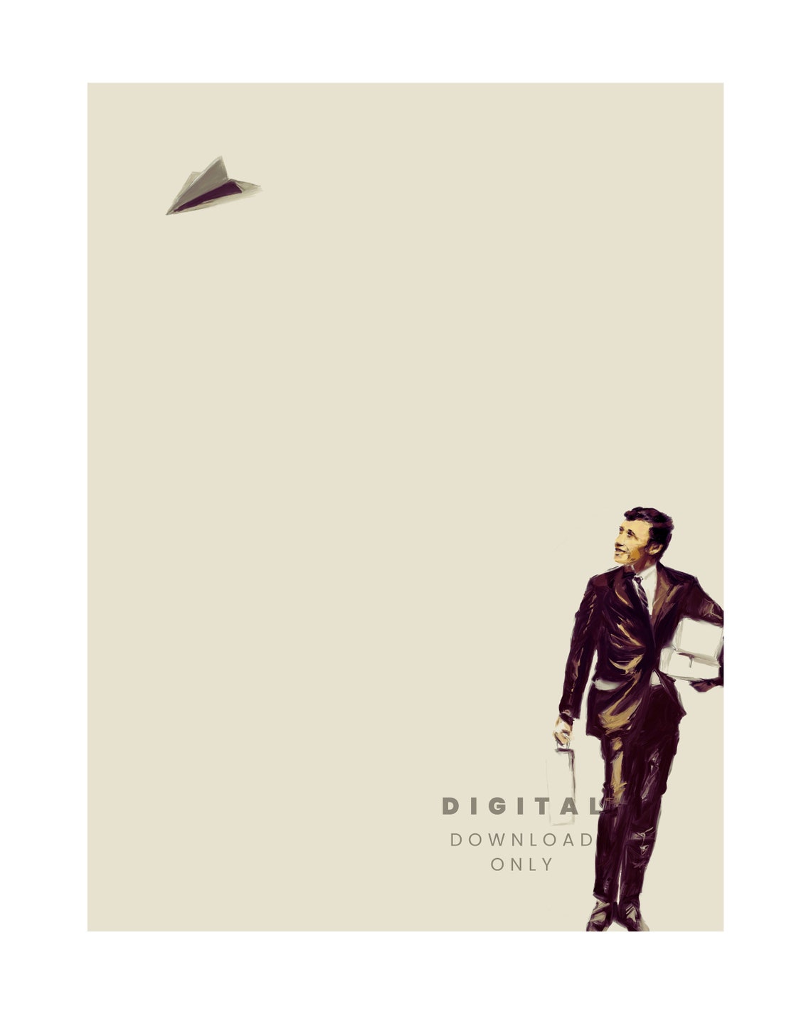 Man In Suit Watching Paper Plane Quirky Minimalist Illustration Poster - Image 3