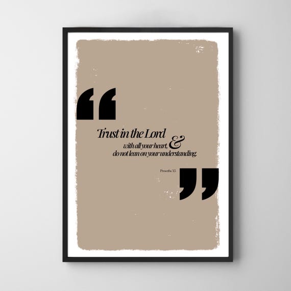 Trust In The Lord With All Your Heart Bible Verse Wall Art Typography Affirmation Poster Christian Quote Design Scripture Jesus Prints