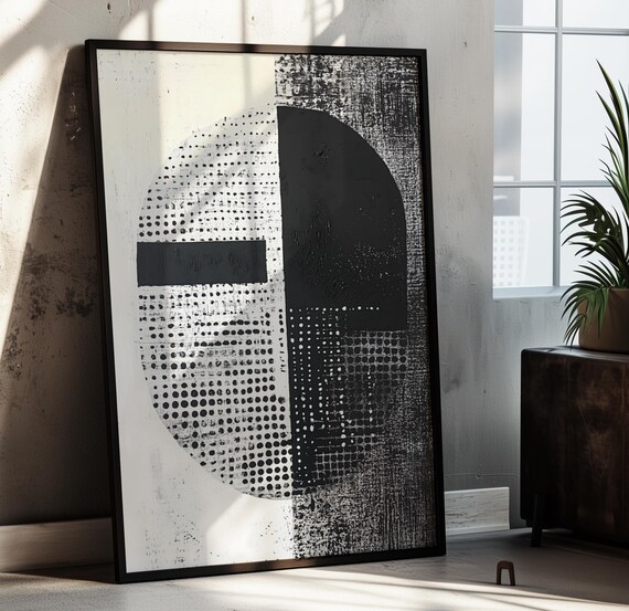Abstract Black and White Geometric Face Halftone Art Decor Poster