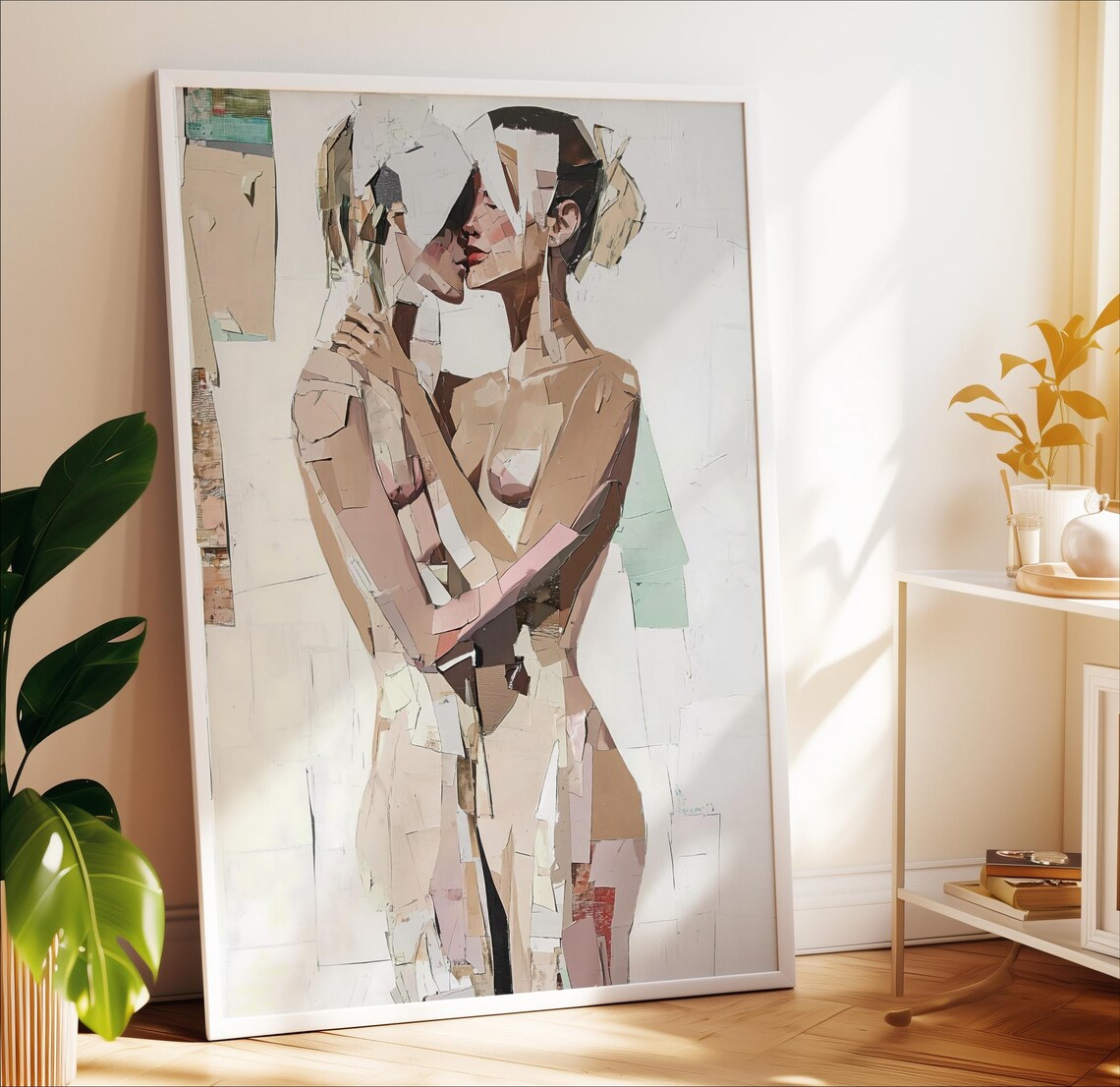 Figurative Collage Art Print Minimalist Women Embrace Design