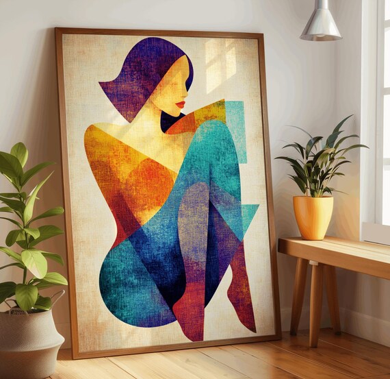 Geometric Woman Portrait Vibrant Abstract Colorful Figure Art Poster