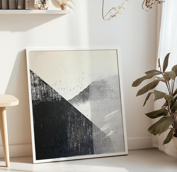 Abstract Geometric Mountain Textured Black and White Art Poster