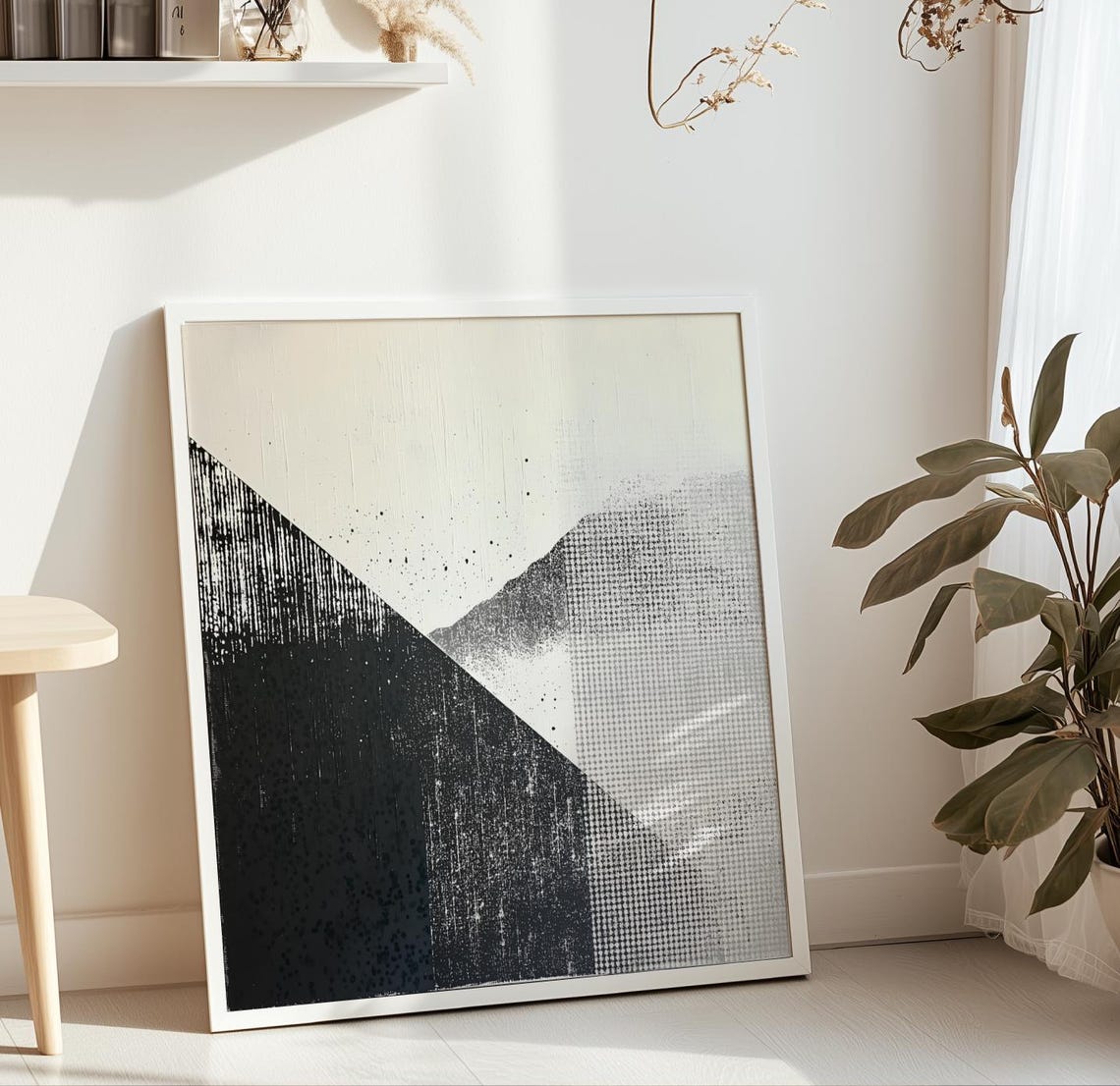 Abstract Geometric Mountain Textured Black and White Art Poster