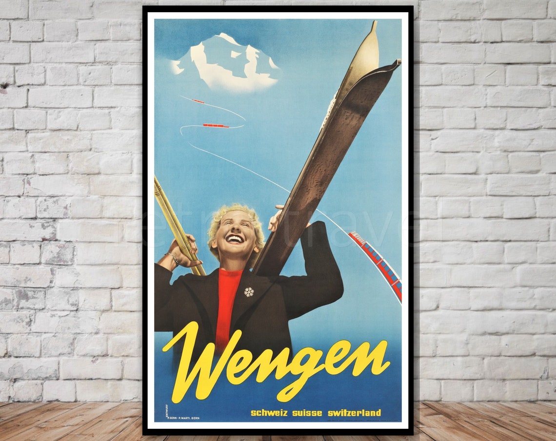 Wengen Switzerland Travel Poster Instant Retro Travel Print Ski Travel Poster Vintage Switzerland Poster 11x17 12x18
