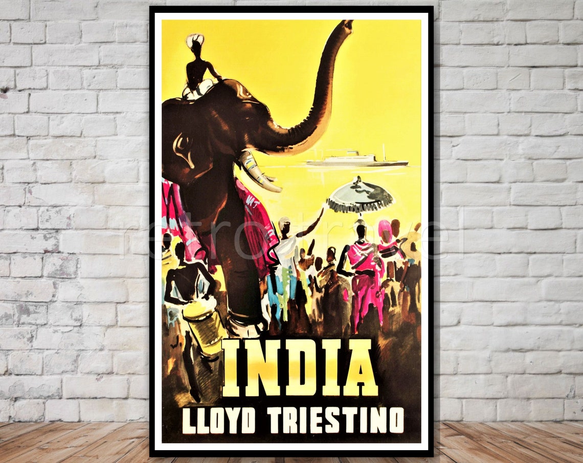 India Lloyd Triestino Vintage Elephant Ship Ocean Liner Poster