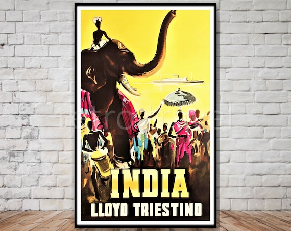 India Lloyd Triestino Vintage Elephant Ship Ocean Liner Poster