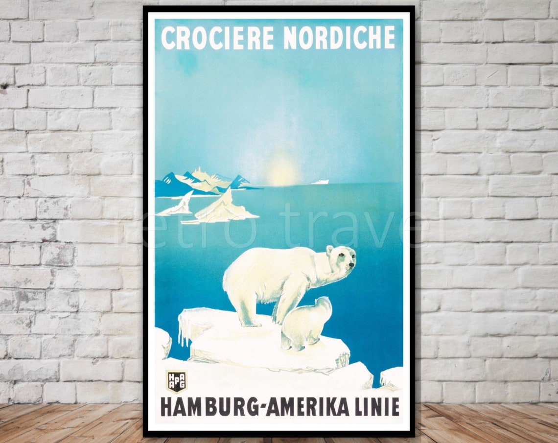 Nordic Cruises Hamburg America Line Travel Poster Instant Travel Poster Download Polar Bear Poster Retro Travel Print