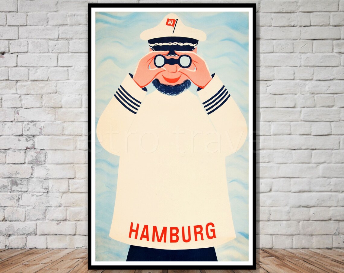Hamburg Germany Retro Travel Poster, Sailor Print