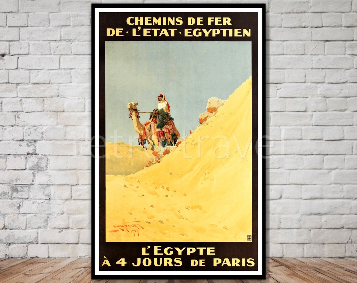 Egypt 4 Days from Paris Camel Caravan Dune Vintage Travel Poster