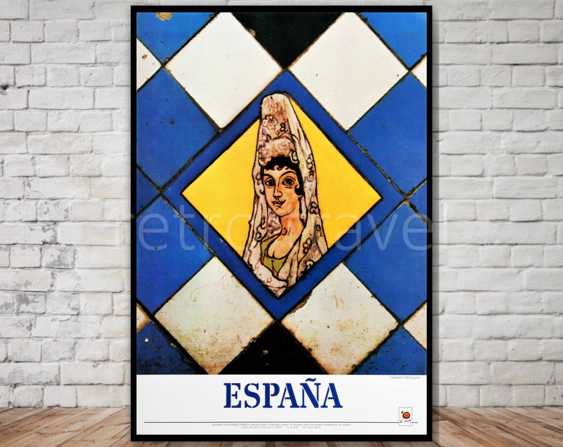 España Sevilla Ceramic Tile Spanish Lady Retro Travel Poster