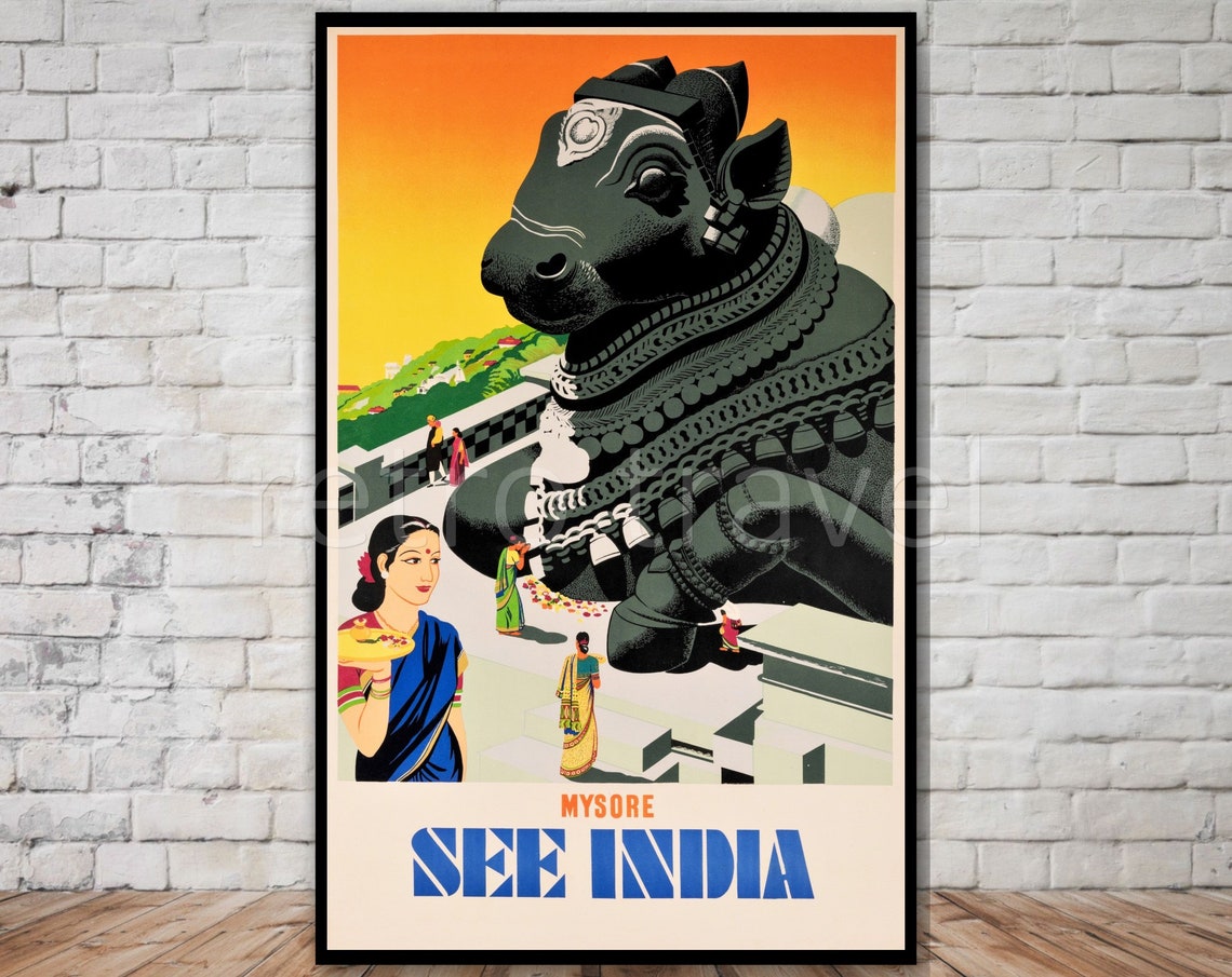 Mysore India Nandi Bull Temple Statue See India Travel Poster