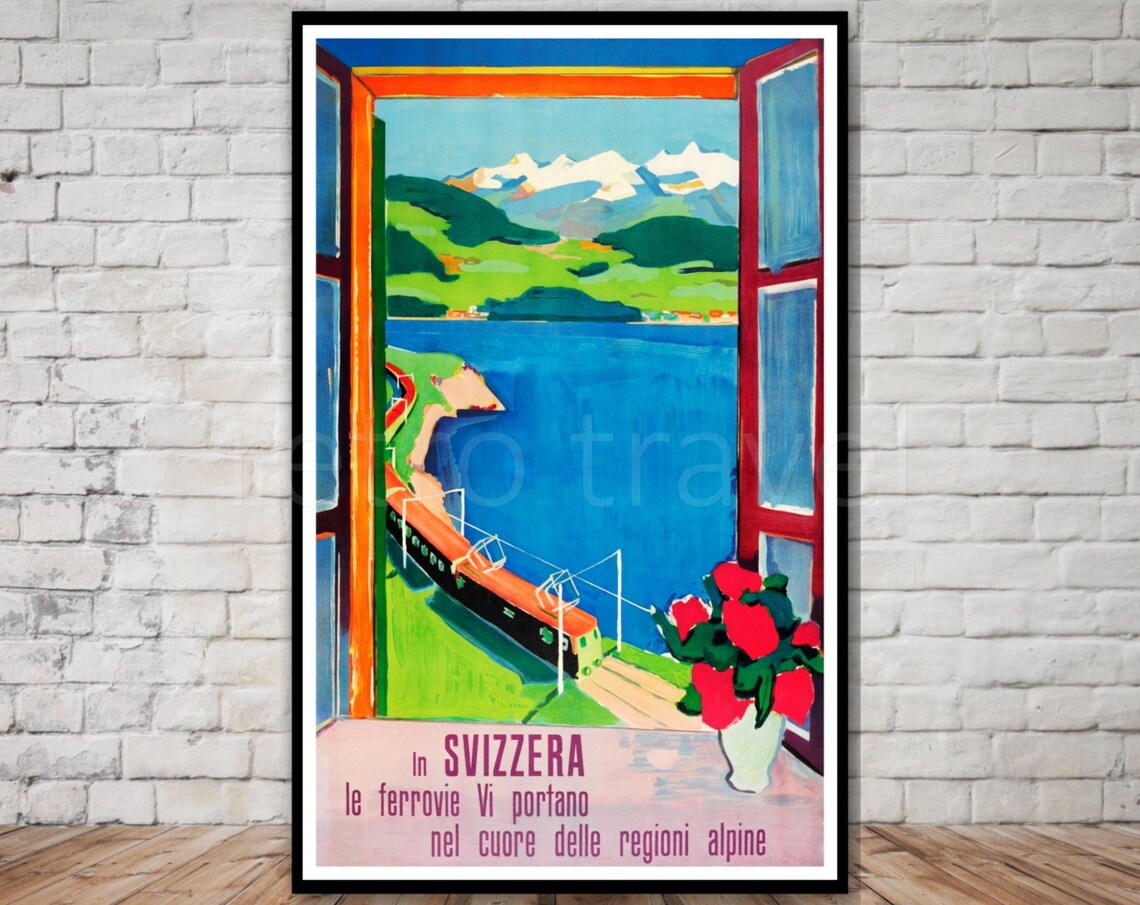 In Svizzera Vintage Swiss Railway Poster Train By Alpine Lake