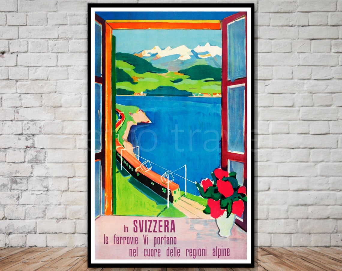 Switzerland Travel Poster Alps Railway Instant Vintage Swiss Travel Retro Travel Poster Swiss Alps Poster