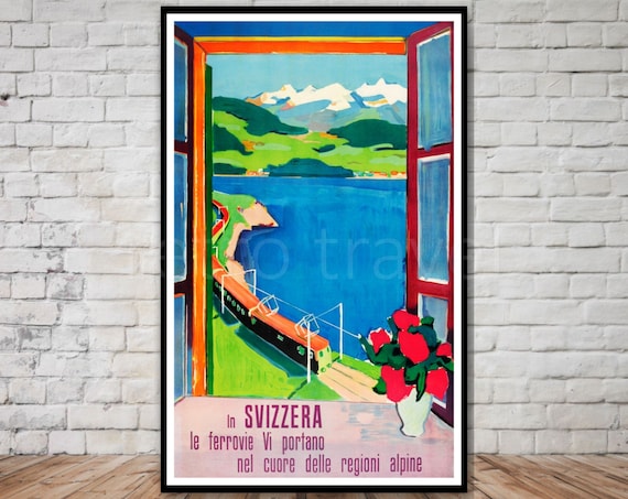 Switzerland Travel Poster Alps Railway Instant Vintage Swiss Travel Retro Travel Poster Swiss Alps Poster