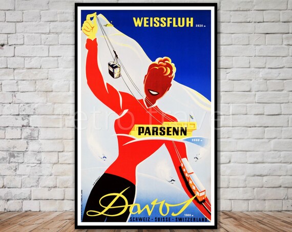 Parsenn Davos Switzerland Travel Poster Instant Weissfluh Mountain Switzerland Ski Poster Ski Poster
