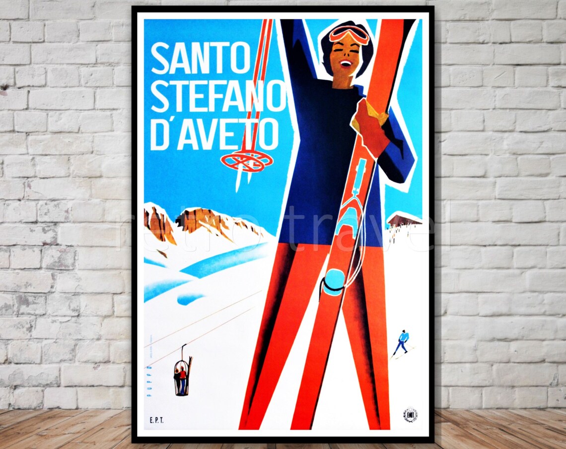 Santo Stefano dAveto Italy Vintage Ski Poster ENIT Retro Alpine Art