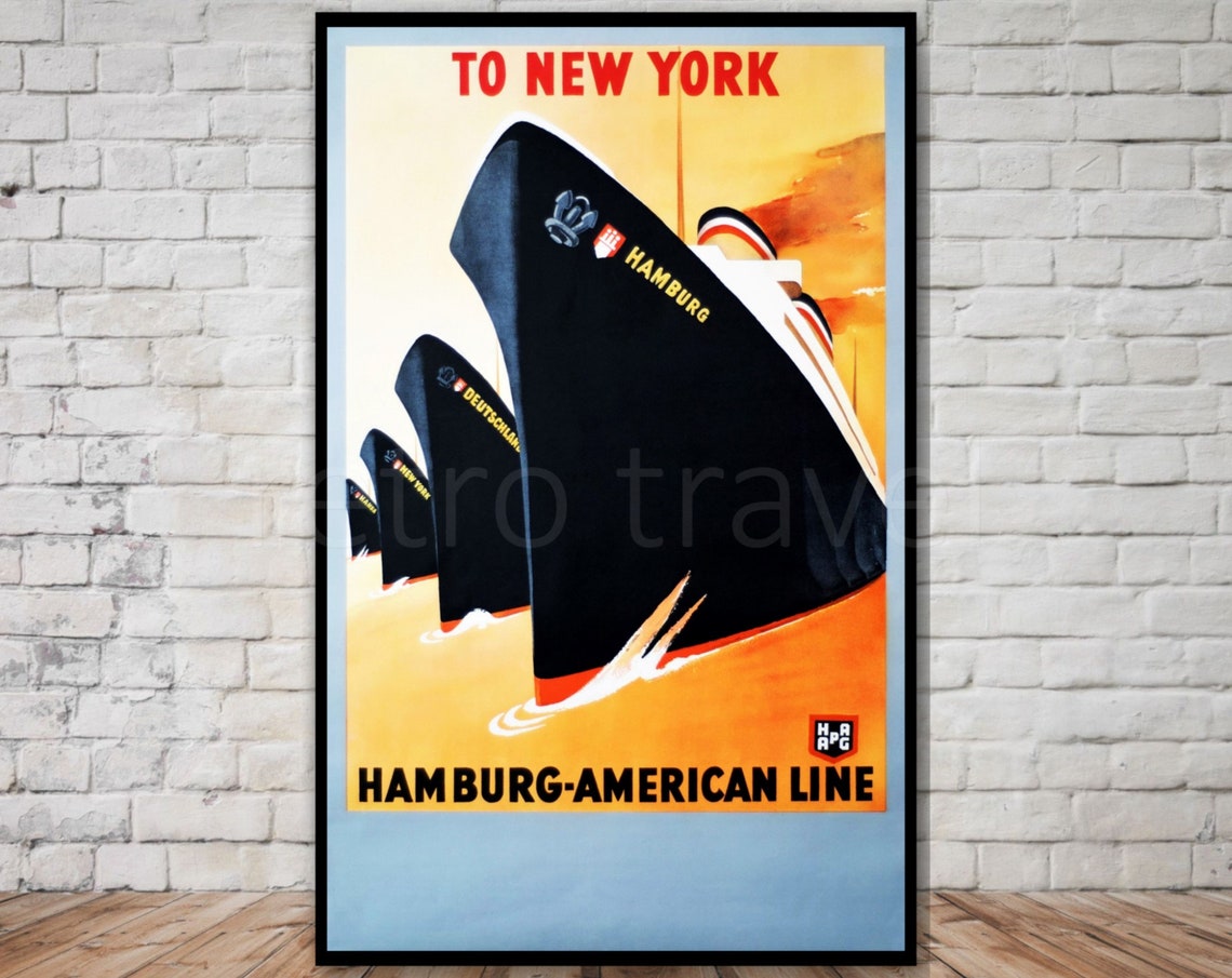Hamburg American Line To New York Ocean Liner Vintage Poster Art