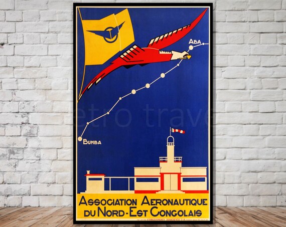Africa Travel Poster Aeronautic Association Of Congo Instant Retro Travel Print Congo Africa Travel Print