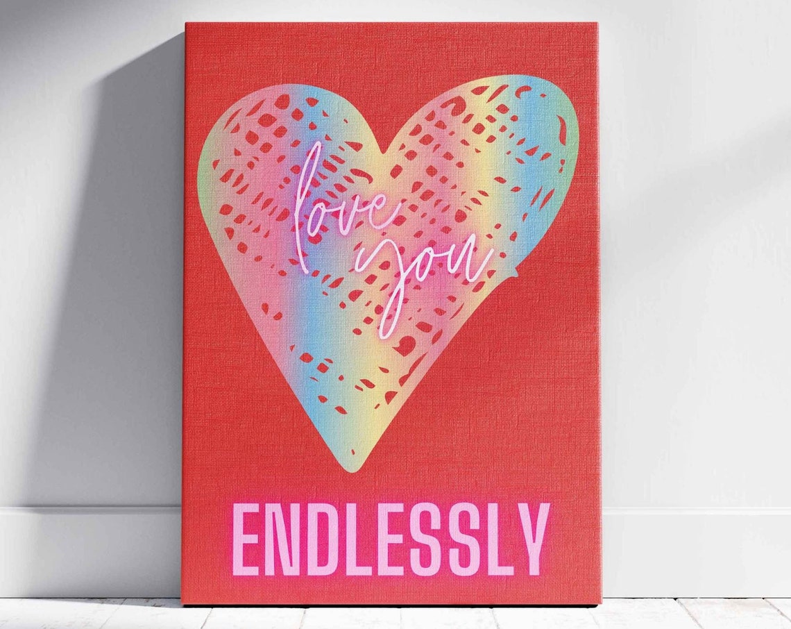 Love You Endlessly Gradient Heart Red Romantic Gift Wall Art - Image 3