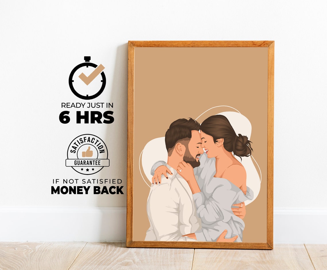 Intimate Couple Tender Embrace Beige Circle Custom Portrait Poster