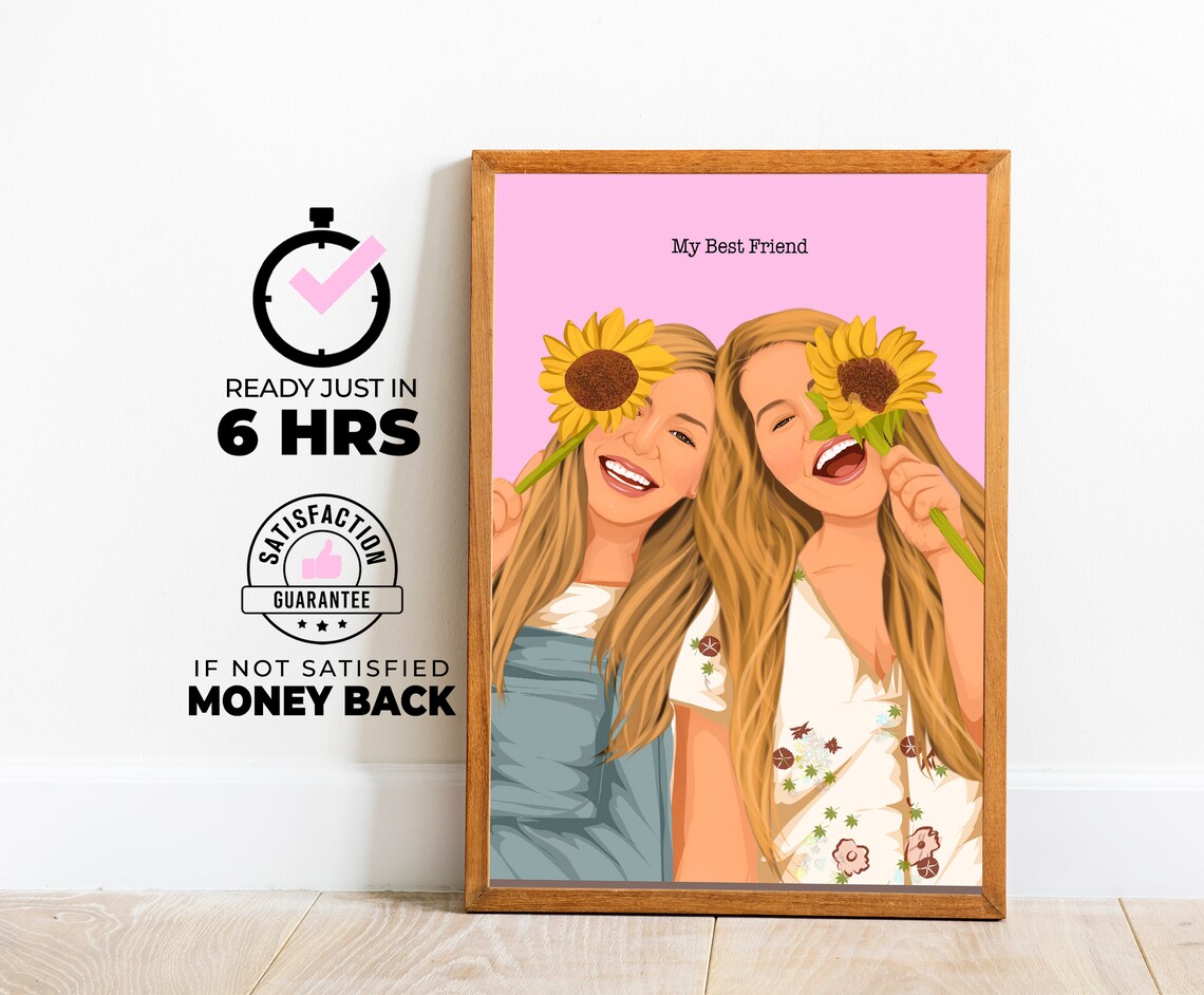 Personalized Best Friend Portrait, Minimal Friendship Gift