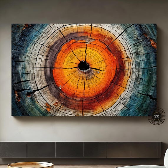 Extra Large Office Decor Abstract Tree Ring Canvas Art Rustic Wall Nordic Natureinspired Artwork Colorful Wood Grain Print