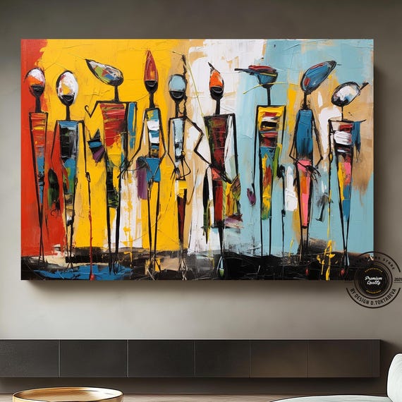Tribal Wall Art Of Silhouettes African Figures In Traditional Dressthe Are Thin And Tallafrican Pattern Canvas Print