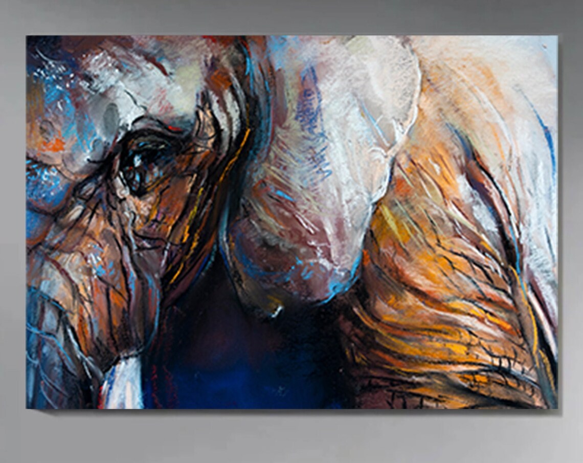 Colorful Elephant Close Up Abstract Painting Wildlife Wall Art
