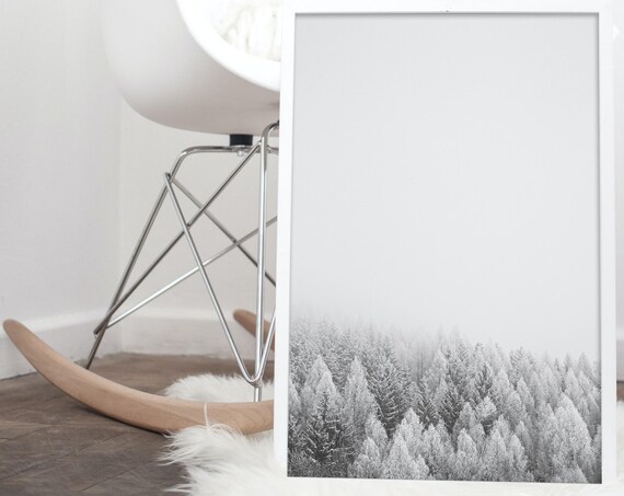 Misty Snowy Forest Minimalist White Winter Photography Poster