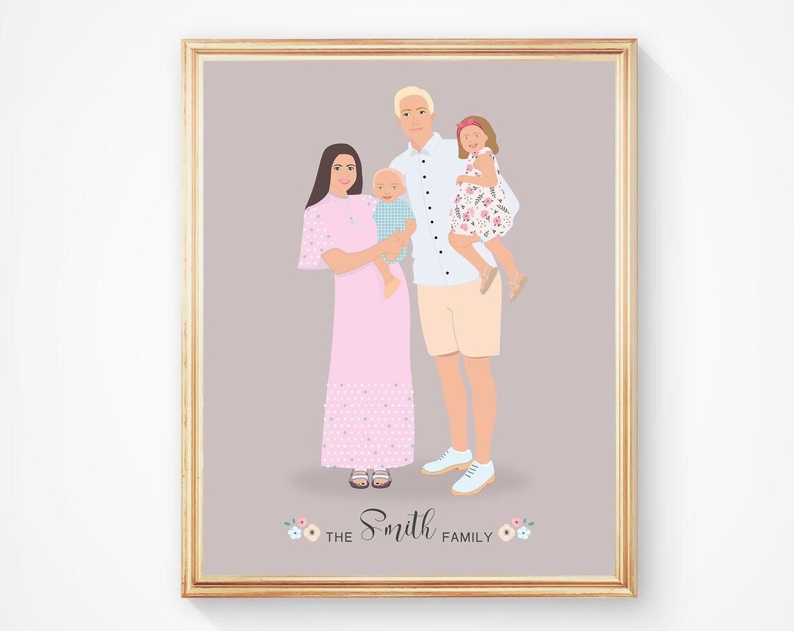 The Smith Family of Four Vector Portrait Custom Illustration Poster
