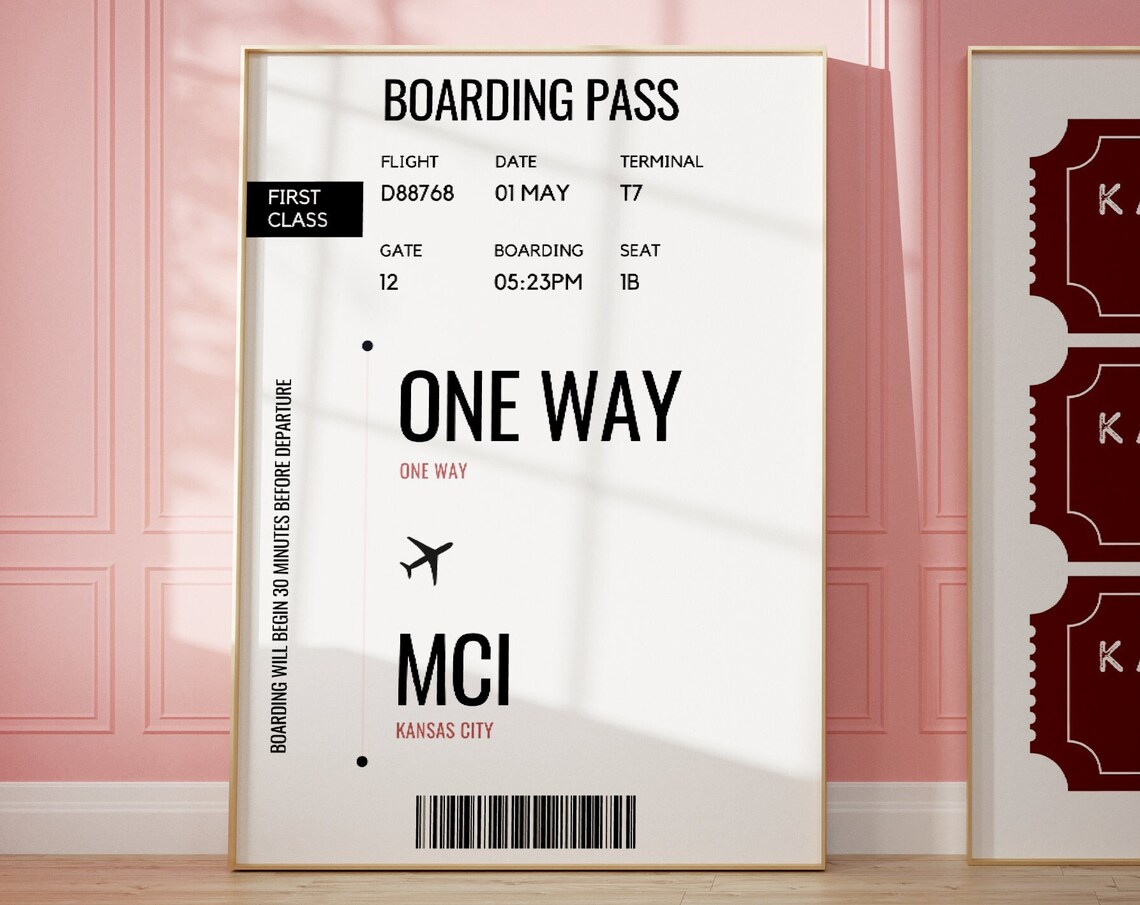 Kansas City Missouri Boarding Pass Ticket One Way Travel Art Poster - Image 3