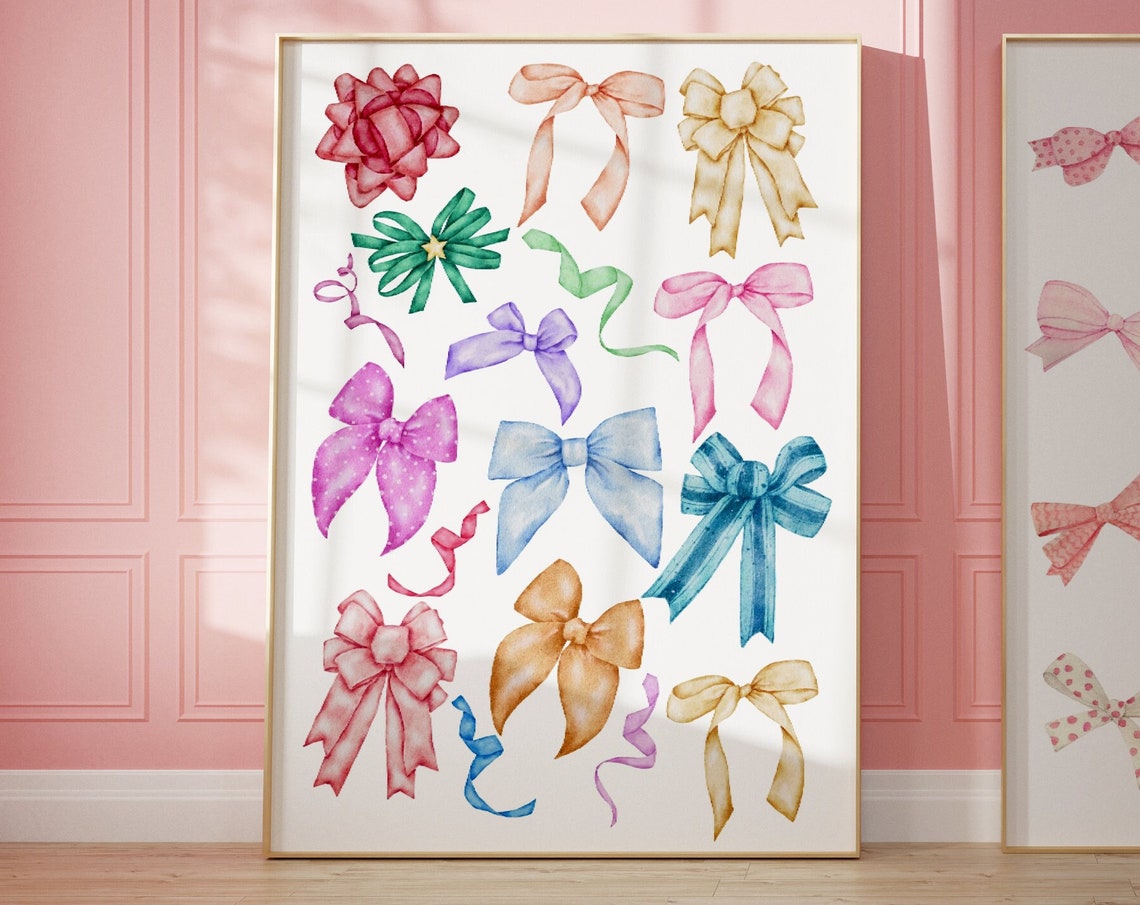 Watercolor Bows Coquette Balletcore Trendy Girly Room Decor Poster - Image 3