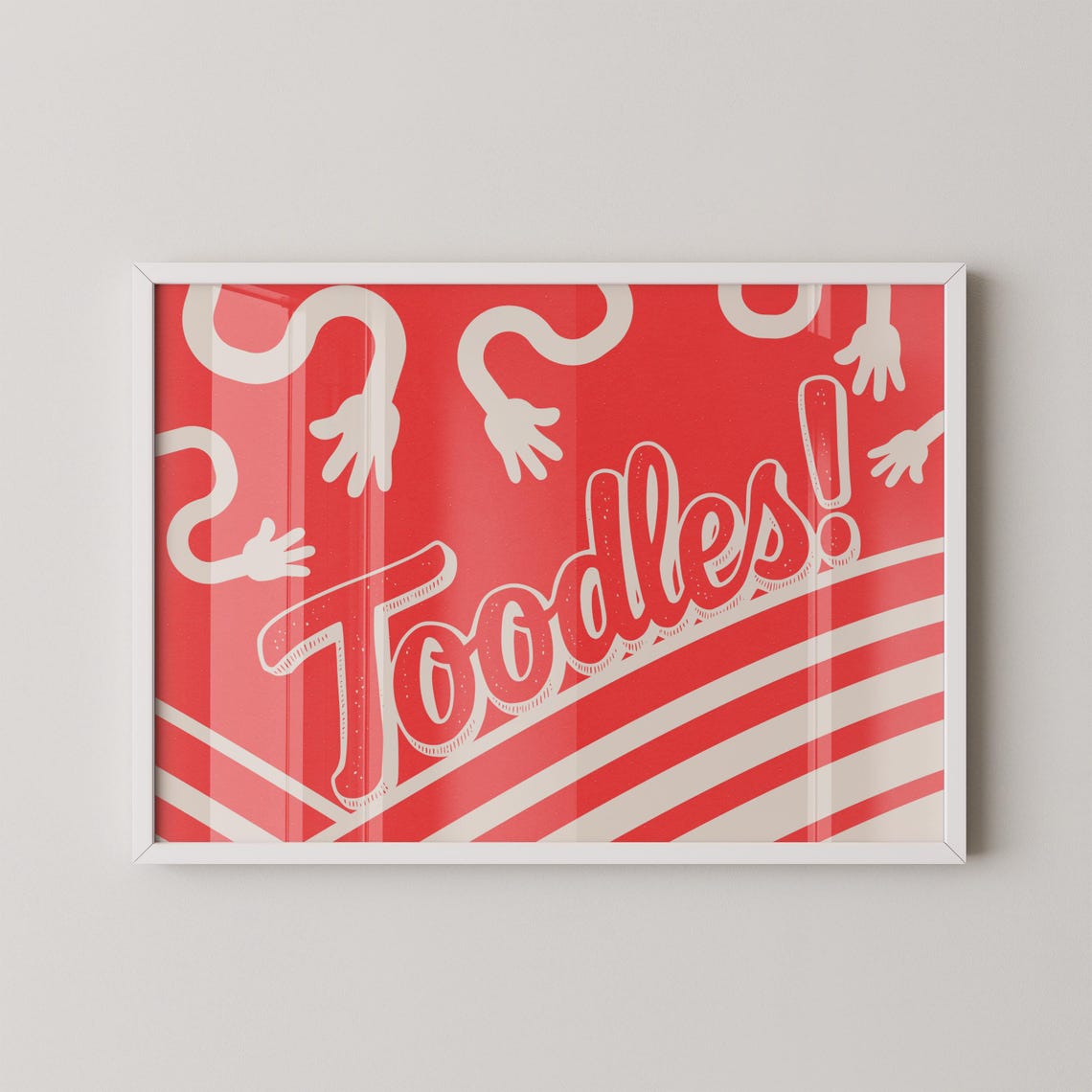 Toodles Retro Red Funky Typography Waving Hands Fun Farewell Wall Art