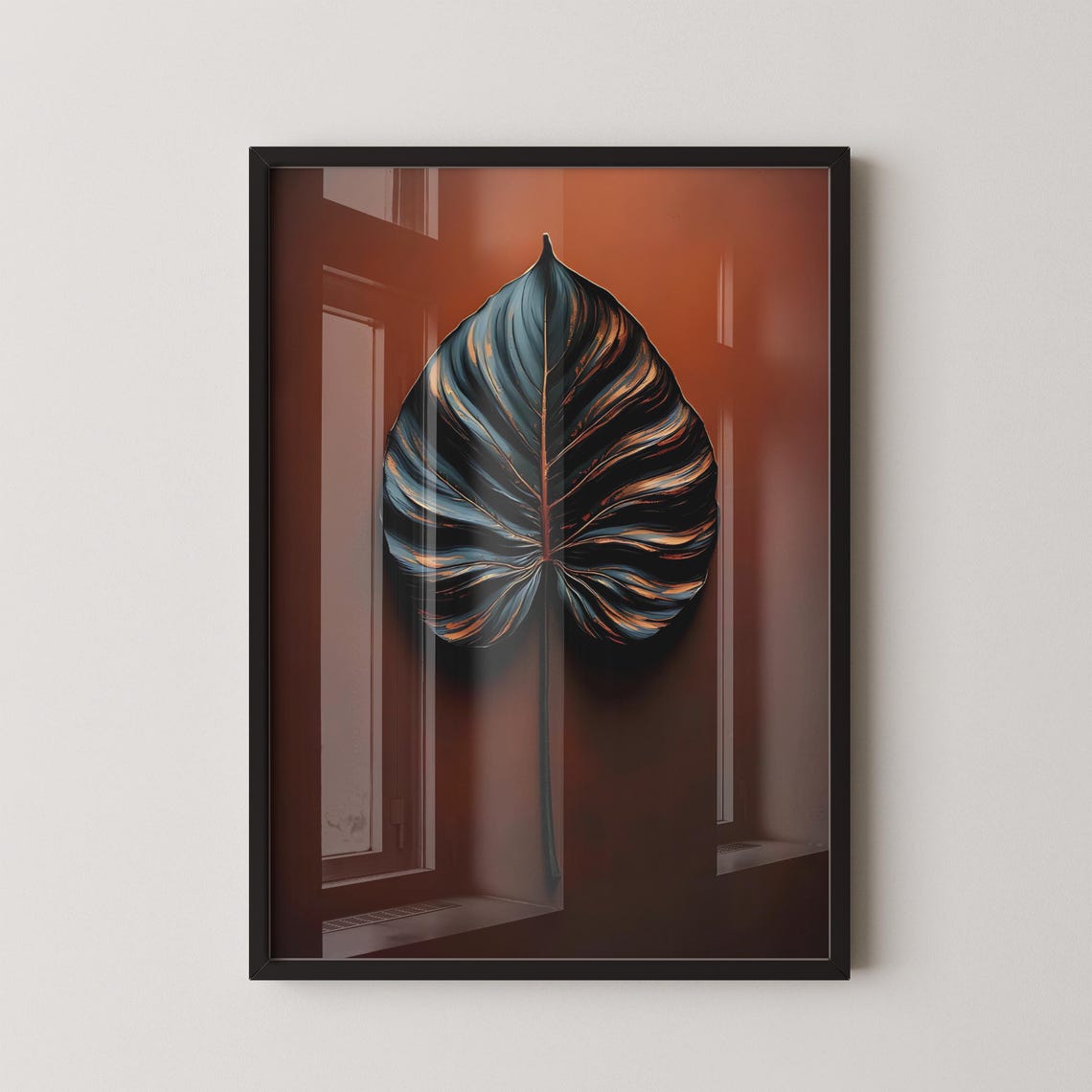 Dark Tropical Anthurium Leaf Burnt Orange Botanical Art Print