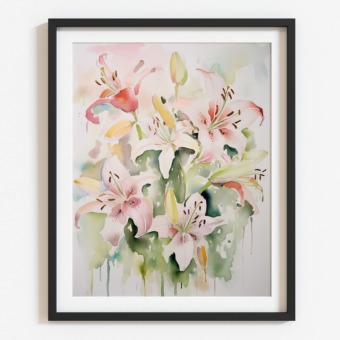 Pink Lily Blossoms Watercolor Graceful Elegant Flower Art Poster