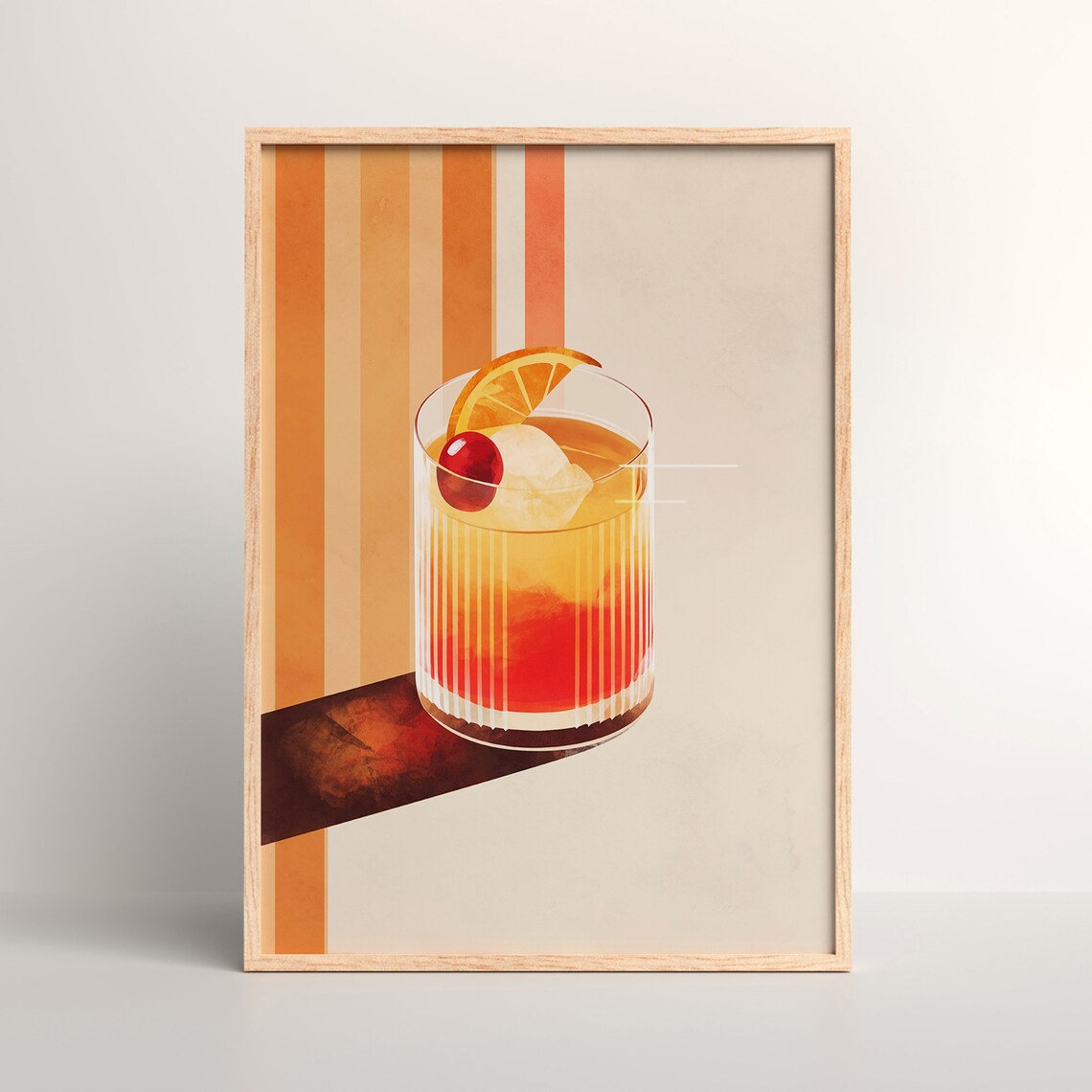 Old Fashioned Cocktail Poster, Mid-Century Bar Art