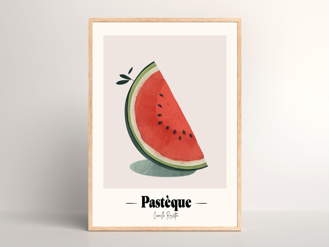 Minimalist Watermelon Print Watercolor Melon Wall Art French Fruit Name Illustration Colourful Decor