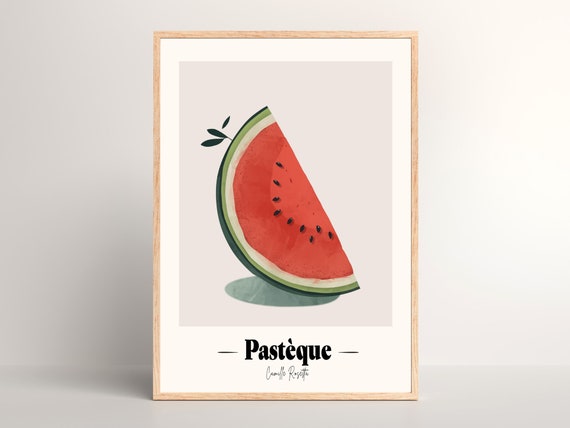 Minimalist Watermelon Print Watercolor Melon Wall Art French Fruit Name Illustration Colourful Decor