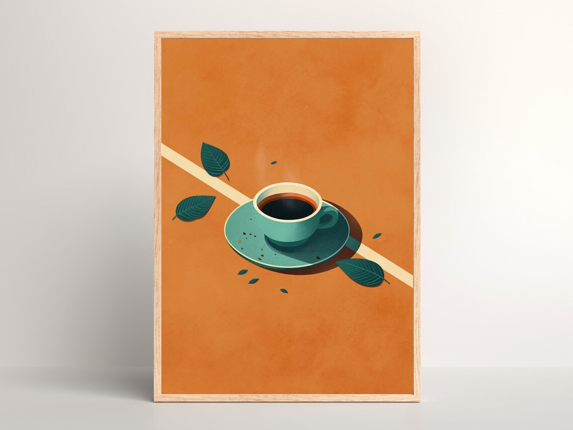 Retro Coffee Print, Boho Kitchen Vintage Poster