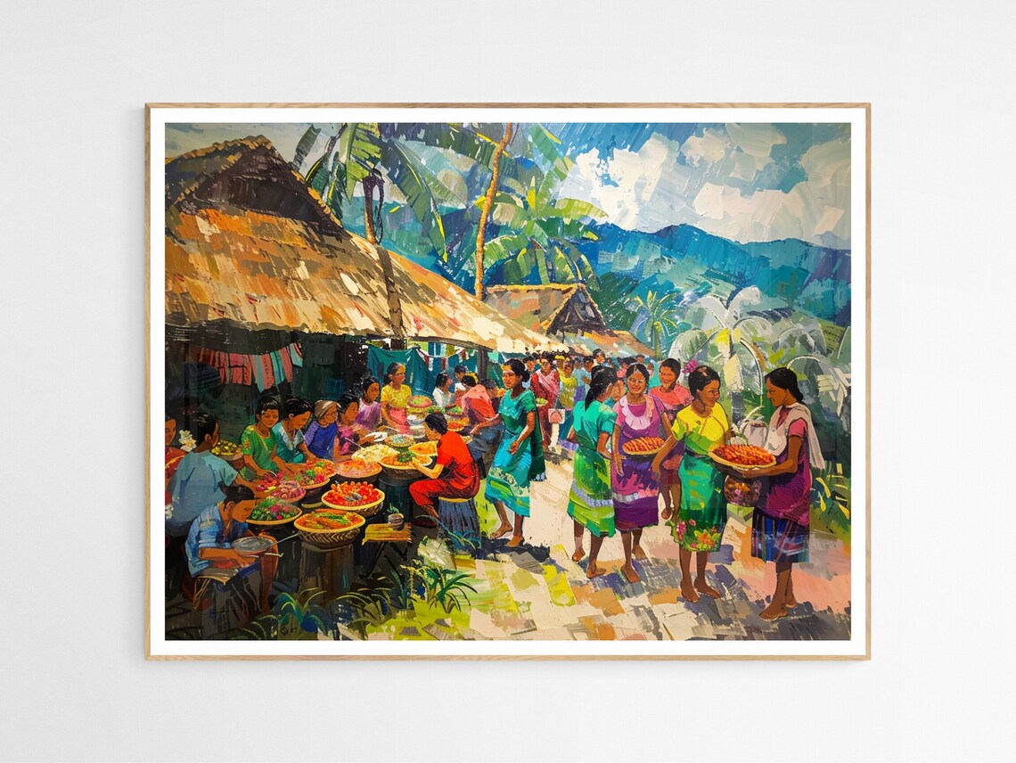 Filipino Village Market Festival Colorful Tropical Art Print