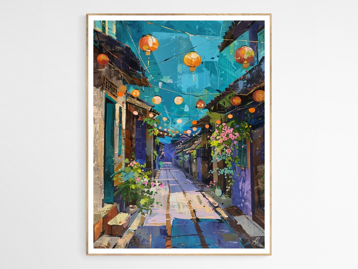 Vietnam Lantern Alley Festival Colorful Night Street Art Poster